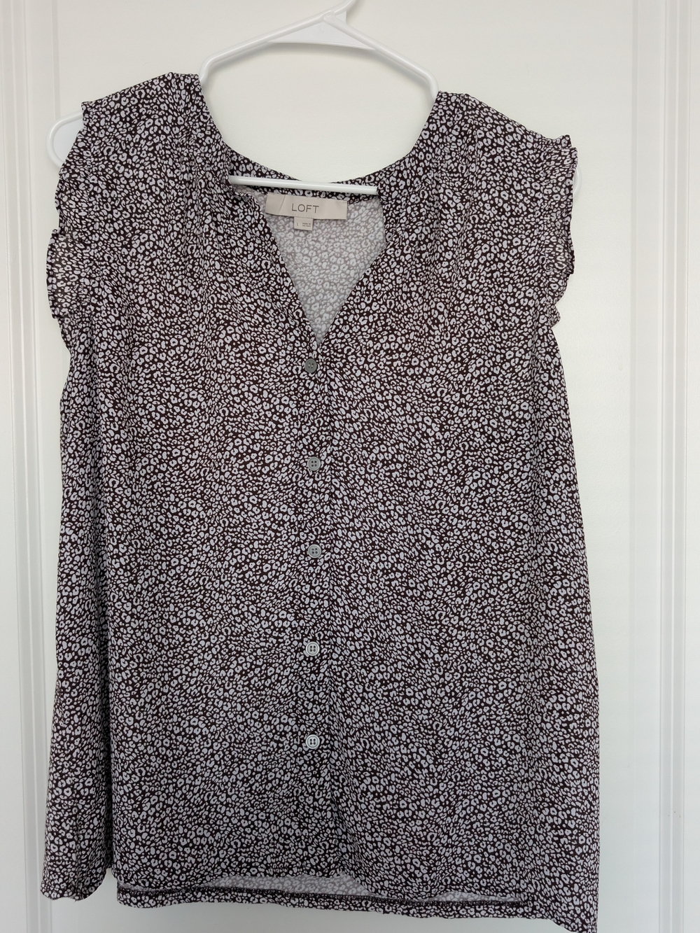 LOFT Brown and White Micro Leopard Print Blouse